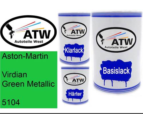 Aston-Martin, Virdian Green Metallic, 5104: 500ml Lackdose + 500ml Klarlack + 250ml Härter - Set, von ATW Autoteile West.